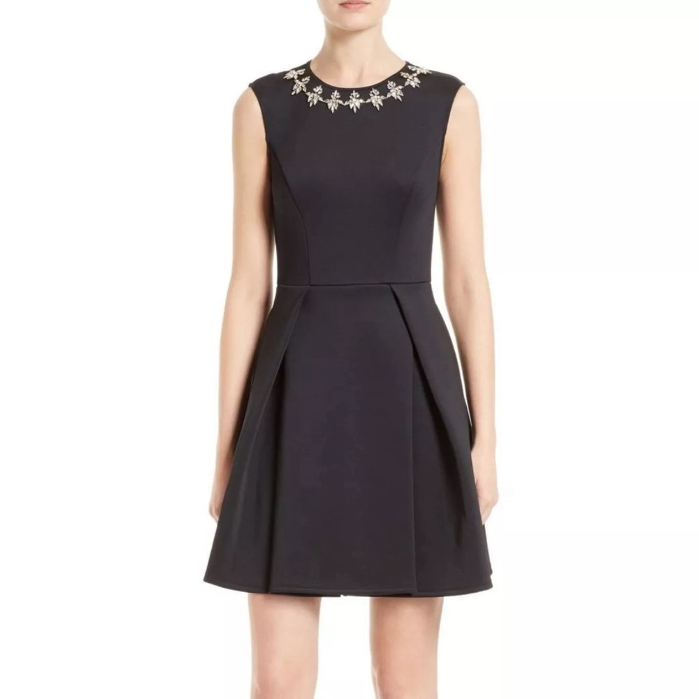 EUC TED BAKER "JOONE" EMBELLISHED FIT & FLARE SKATER BLACK DRESS 2 or XS